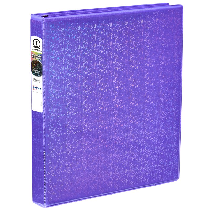 Holographic Violet Binder 1 Inch - Durable Starry Night Design, Customizable Cover