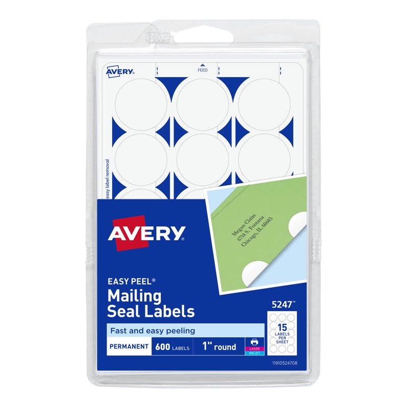 Round Mailing Seals - 1 Inch Permanent Adhesive Labels for Laser & Inkjet Printing, 600 Pack
