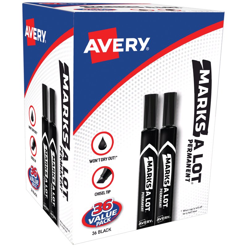Permanent Markers with Chisel Tip - Black, 36 Pack