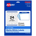 Matte White Oval Labels for Printing - 1x2 Inches, Bulk Pack