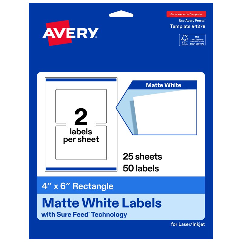 Rectangle Label Stickers for Printing - Matte White 4x6 Inches, Customizable