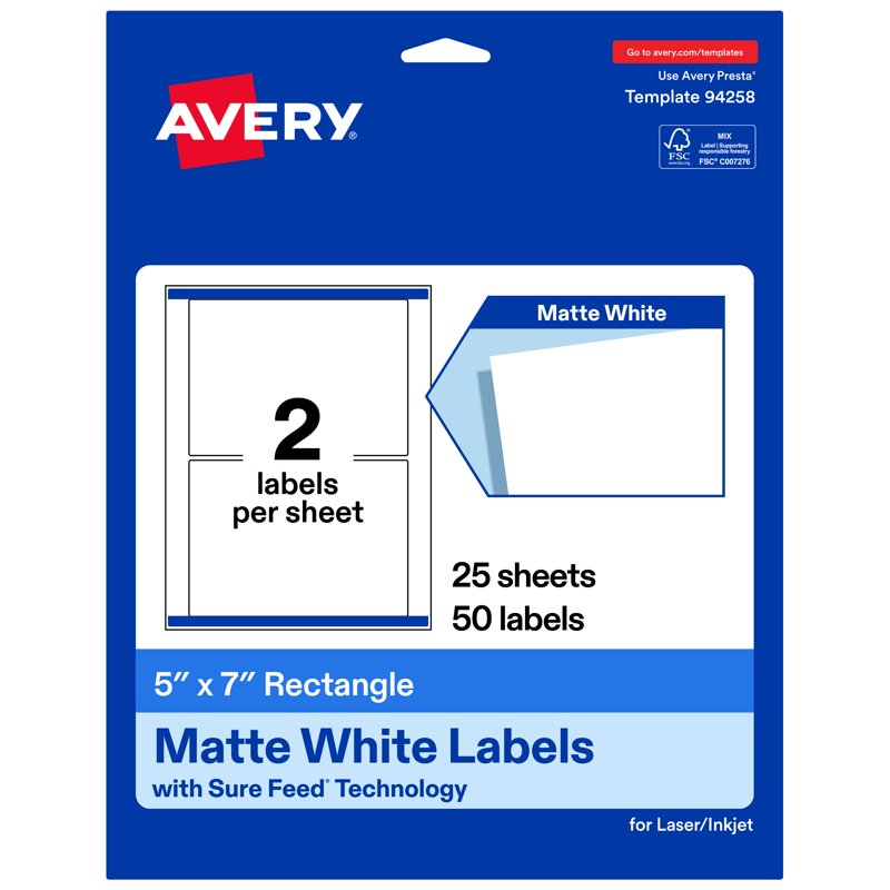 Matte White Rectangle Labels for Printing - Customizable, 50+ Sheets
