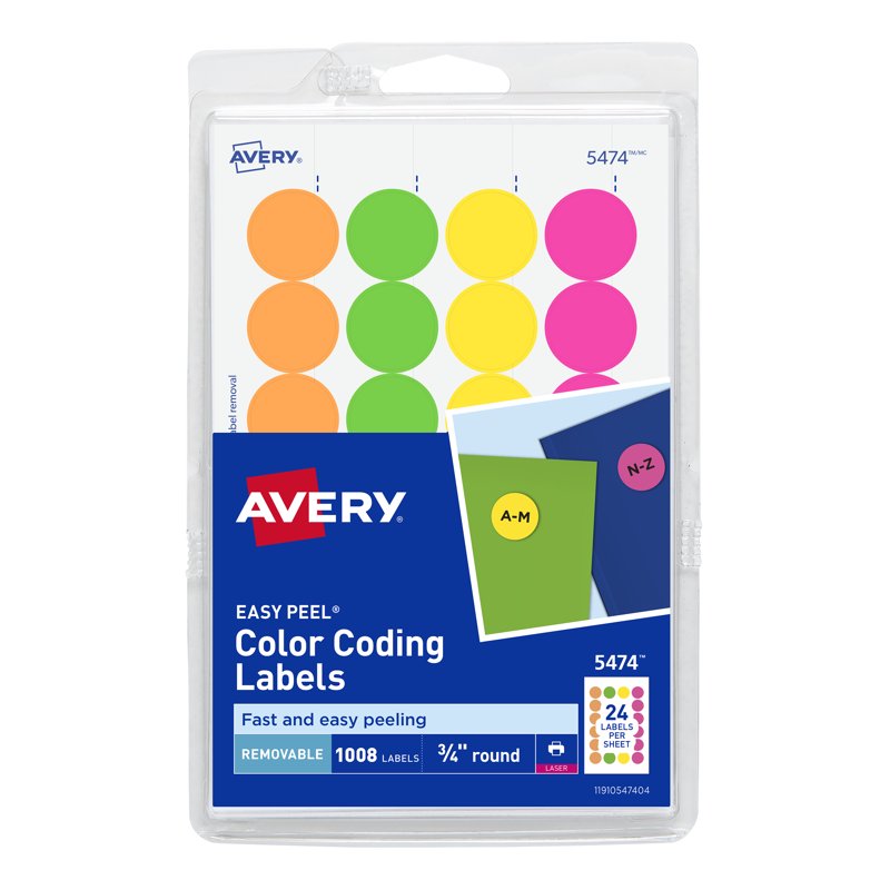 Neon Color-Coding Labels - Removable 3/4 Inch Round Office Stickers, Pack of 1008