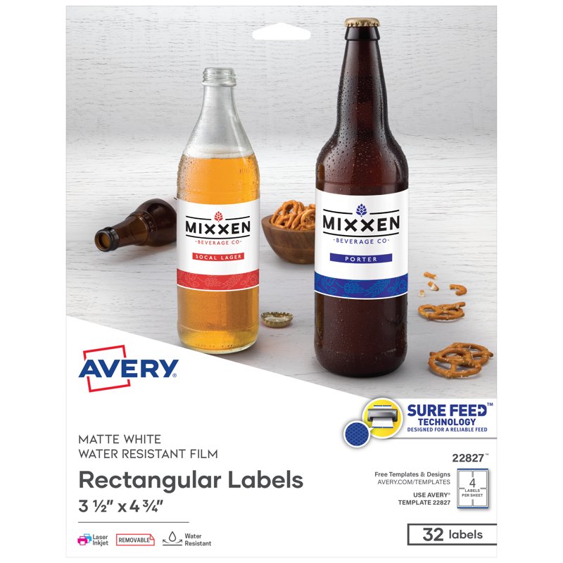 Printable White Rectangle Labels 3.5 x 4.75 Inches, Water Resistant 32 Pack