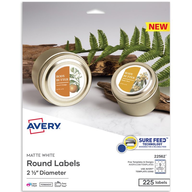 Printable Round Labels 2.5 Inch Matte White - 225 Custom Sticker Sheets