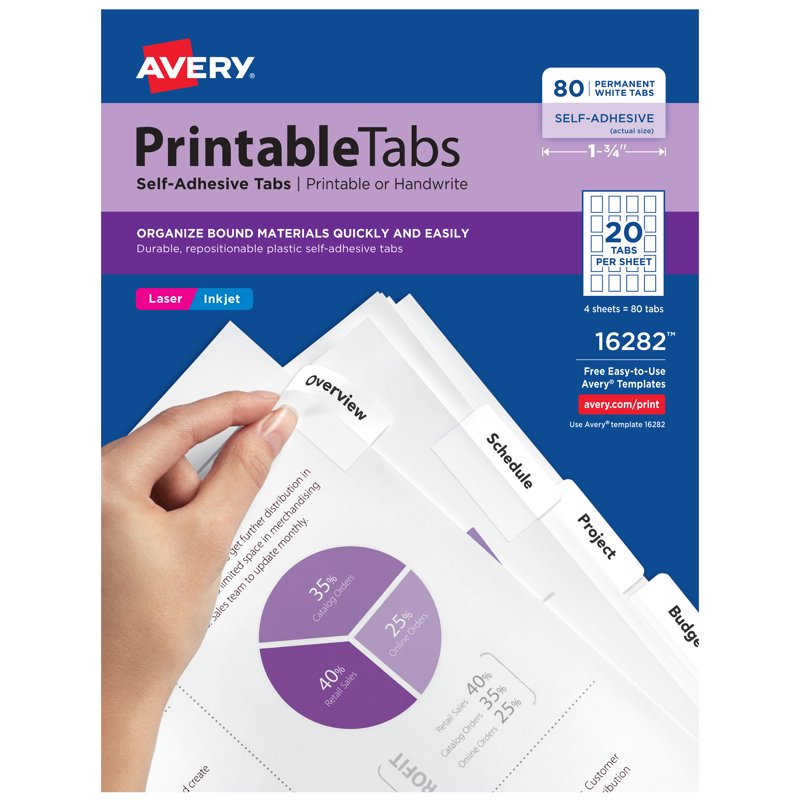 Self-Adhesive Plastic Tabs for Binders and Files - Repositionable, 1-3/4"