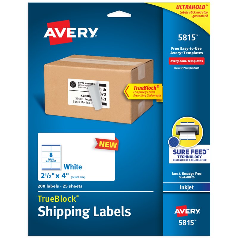 Printable Shipping Labels 2.5 x 4 Inches, 200 Permanent Adhesive Labels for Shipping & Mailing