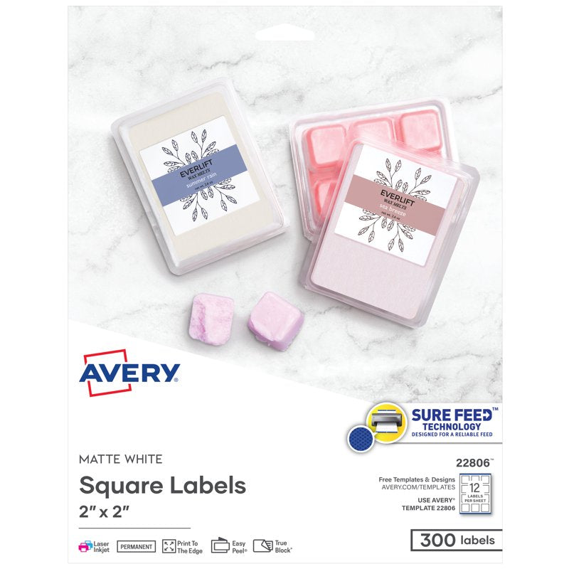 2-Inch Square Matte White Labels - 300 Pack for Product & Office Use