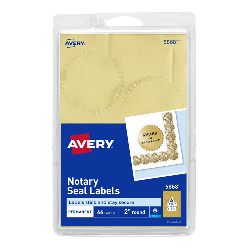 Gold Notarial Seals for Inkjet Printers - 2 Inch Diameter, Pack of 44