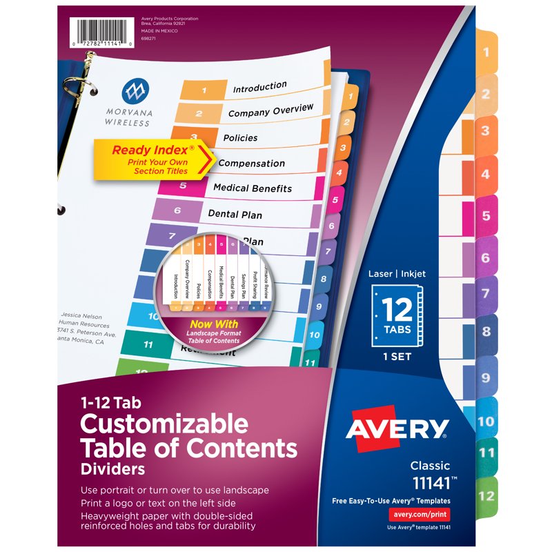 Multi-Color Tab Dividers for Organizing Projects - 12-Tab Set, Customizable