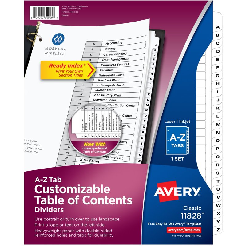 Avery A-Z Index Dividers with Customizable Tabs - 26 Pack, 8.5x11