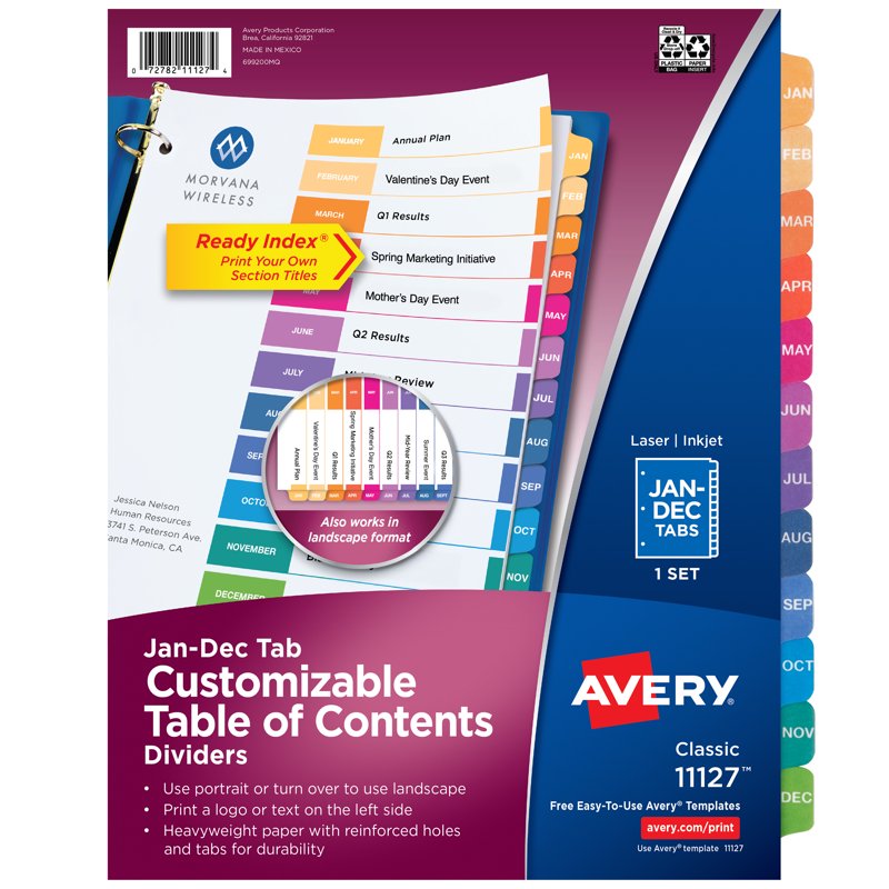 Avery Jan-Dec Binder Dividers with Tabs - Printable Organization Sheets