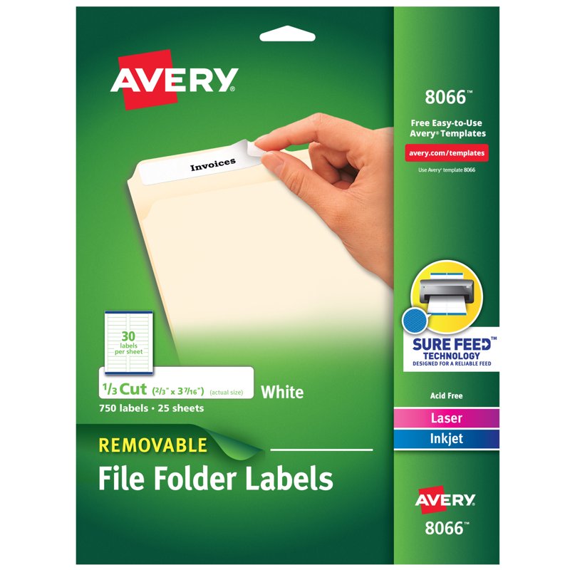 Removable File Folder Labels 750 Pack - Sure Feed & Easy Peel Adhesive