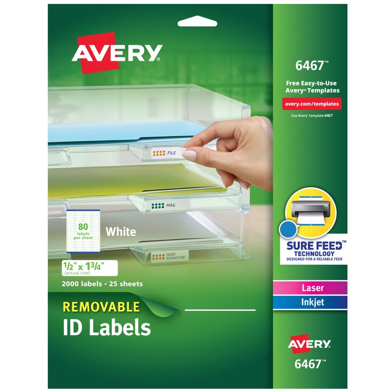 Removable Laser and Inkjet ID Labels 1/2 x 1 3/4 inch White Pack of 2000
