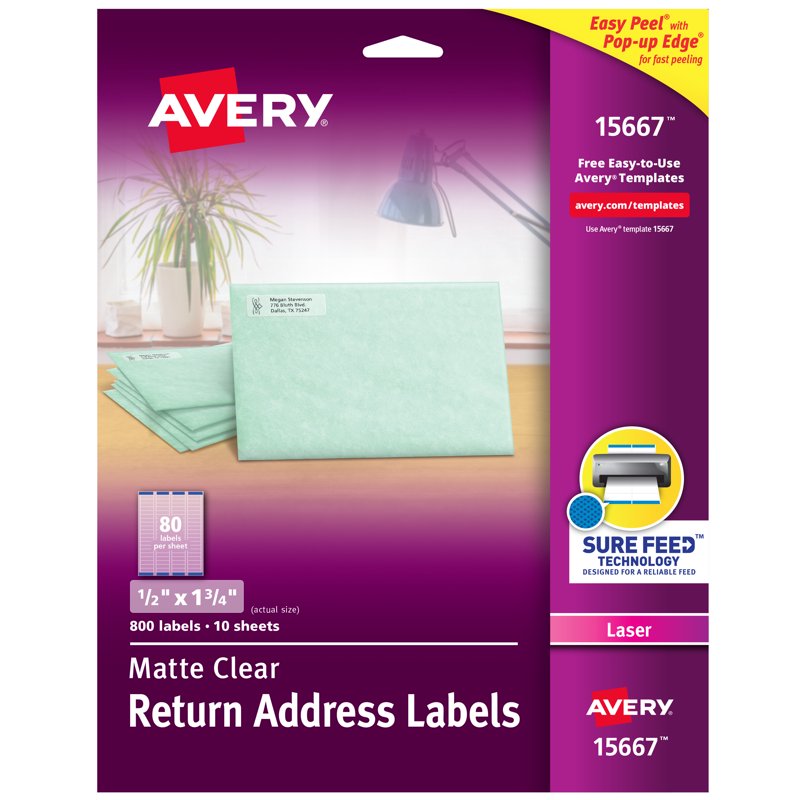 Clear Address Labels 1/2 x 1-3/4 Inch, Pack of 800 - Matte Permanent Adhesive