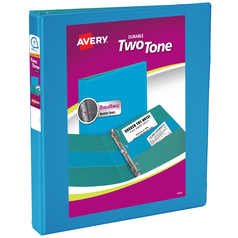 1-Inch Slant Ring Binder with Two-Tone Blue and Teal Cover, Holds 250 Sheets