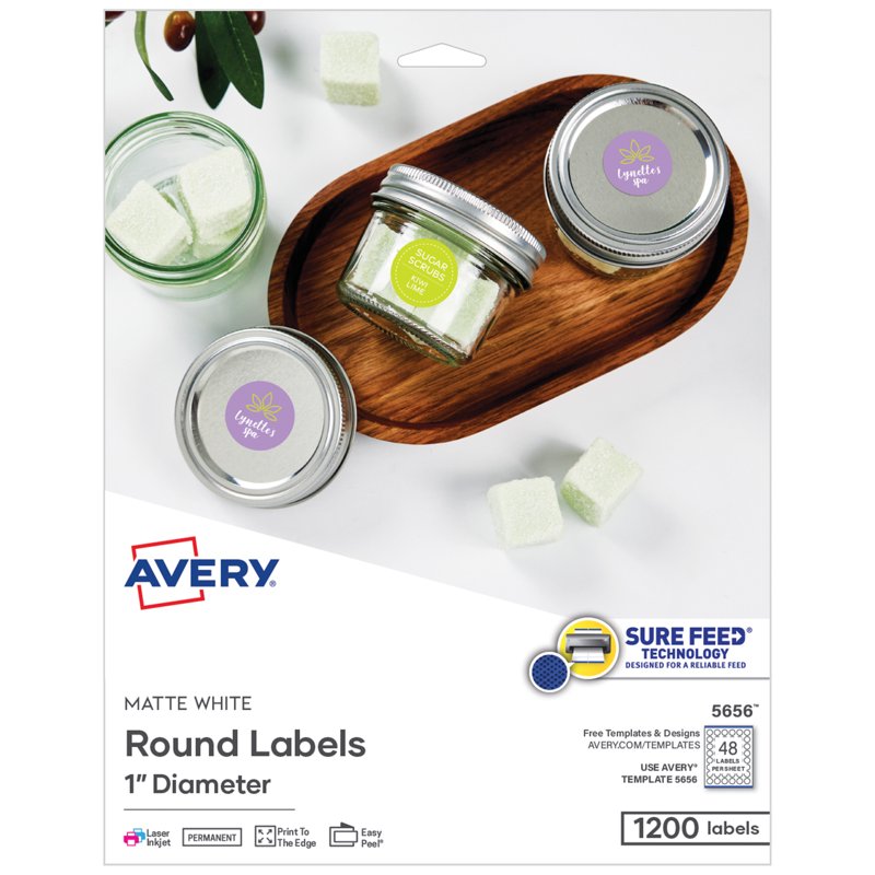 1-Inch Round Label Stickers - Permanent White Printable Labels, 1200 Pack