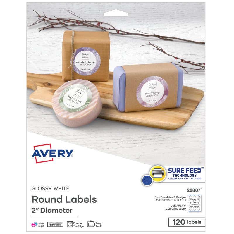 Glossy White Round Labels 2 Inch Diameter - 120 Count