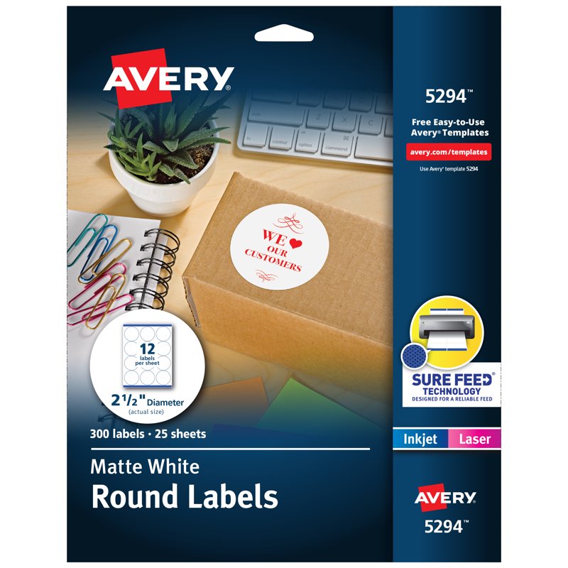 Printable 2.5-Inch Round White Matte Labels - Bulk Pack for Inkjet & Laser Printers