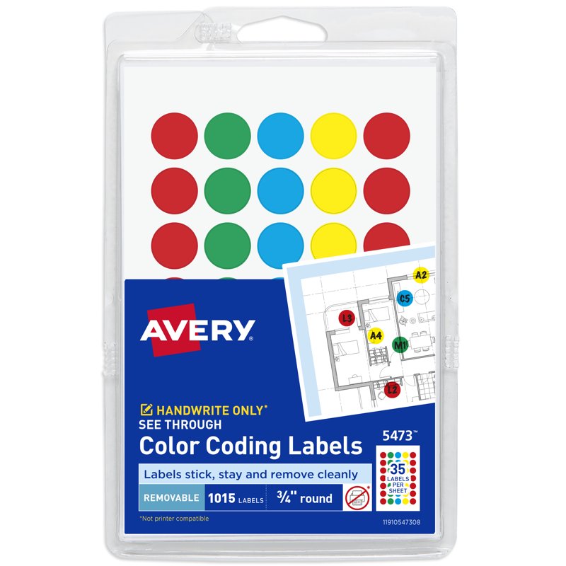 See-Through Color Dot Stickers 3/4 Inch - 1,015 Removable Labels for Office & Organization