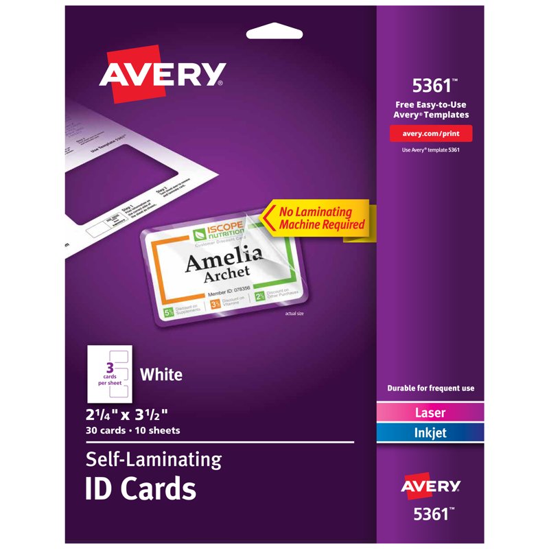 Self-Laminating ID Cards - 2.25 x 3.5 Inch, Pack of 30, No Lamination Machine Needed