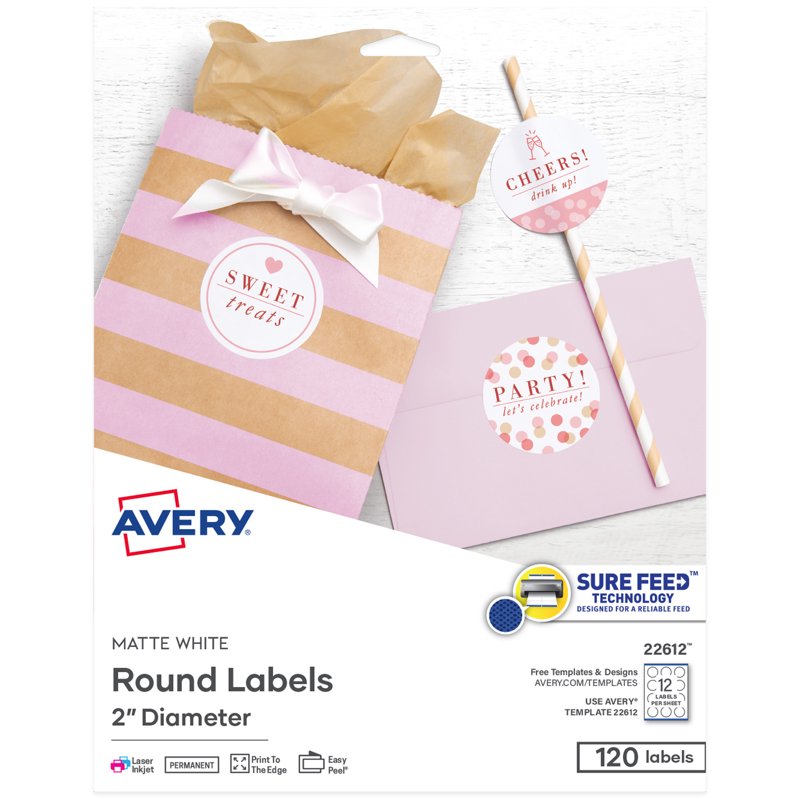 Round Printable Label Stickers 2 Inch White Paper Labels for Inkjet & Laser Printers