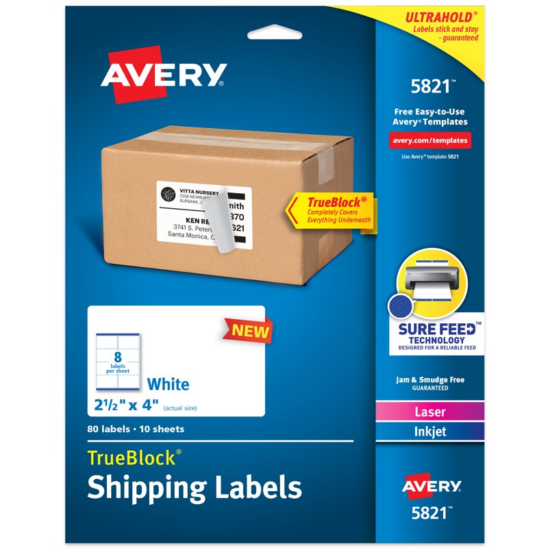 Avery 2.5 x 4 Inch White Shipping Labels - Laser & Inkjet, 80 Pack