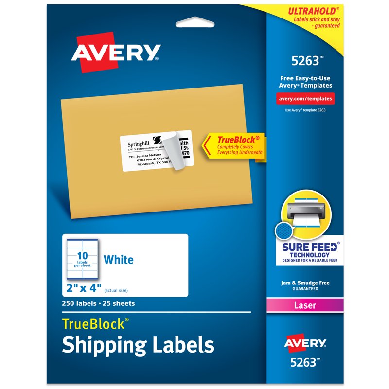 2x4 White Shipping Labels - Pack of 250 Permanent Printable Labels