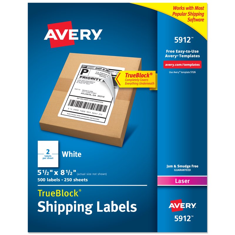 5.5 x 8.5 White Shipping Labels - 500 Permanent Laser Labels for Packages