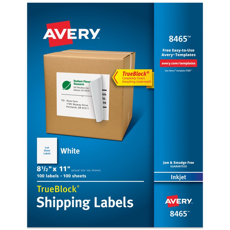 White Shipping Labels 8.5 x 11 Inches - 100 Permanent Adhesive Sheets