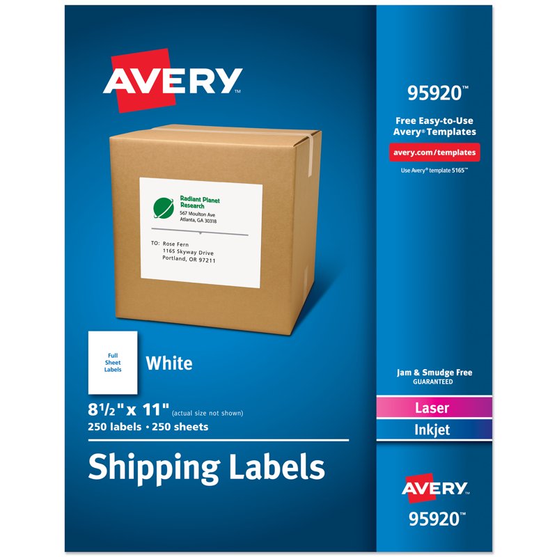 Printable Shipping Labels 8.5 x 11 Inches - White, 250 Sheets