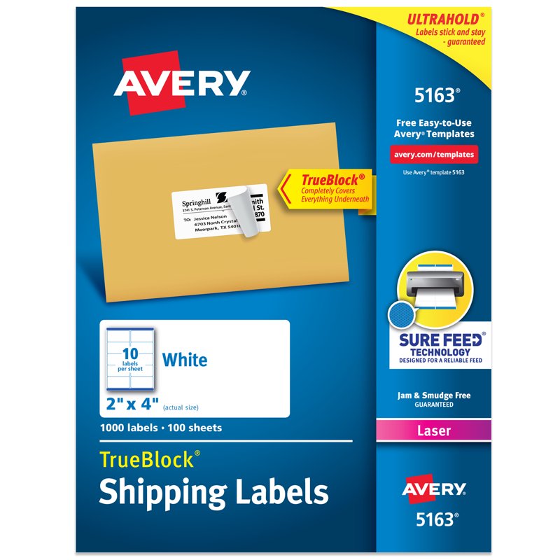 Avery Shipping Labels 2x4 White Permanent Adhesive 1,000 Pack