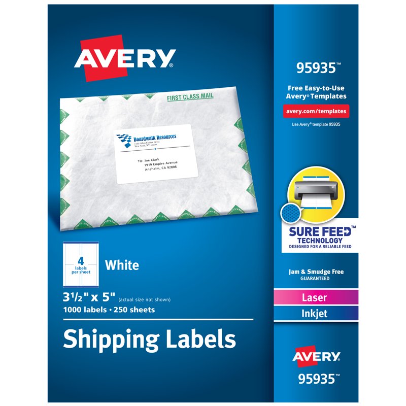 Avery Shipping Labels 3.5 x 5 Inches 1000 Permanent Adhesive Laser & Inkjet Compatible