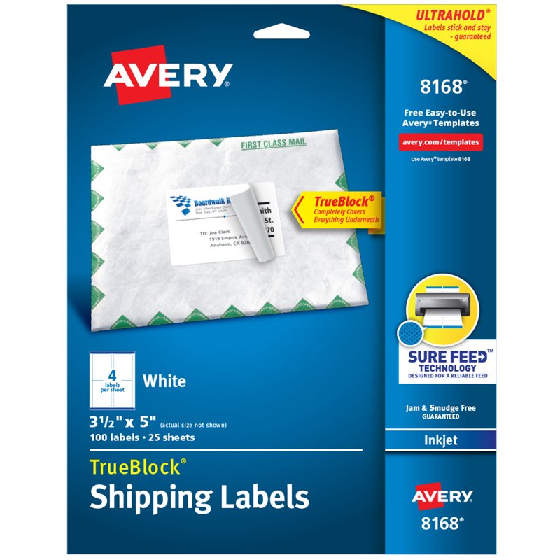 Avery Shipping Labels 3.5 x 5 Inches, 100 Permanent Matte White Labels