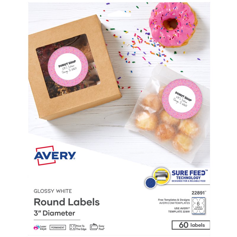 3-Inch Round Glossy White Labels - Pack of 60 for Printing & Packaging