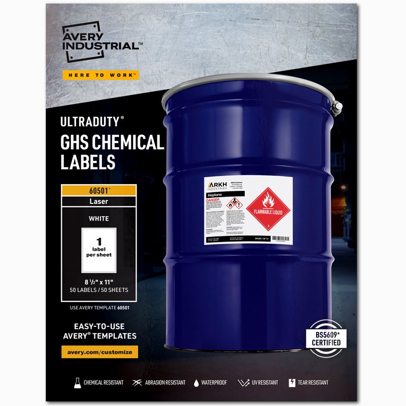 GHS Chemical Labels for Laser Printers Waterproof UV Resistant 50 Sheets