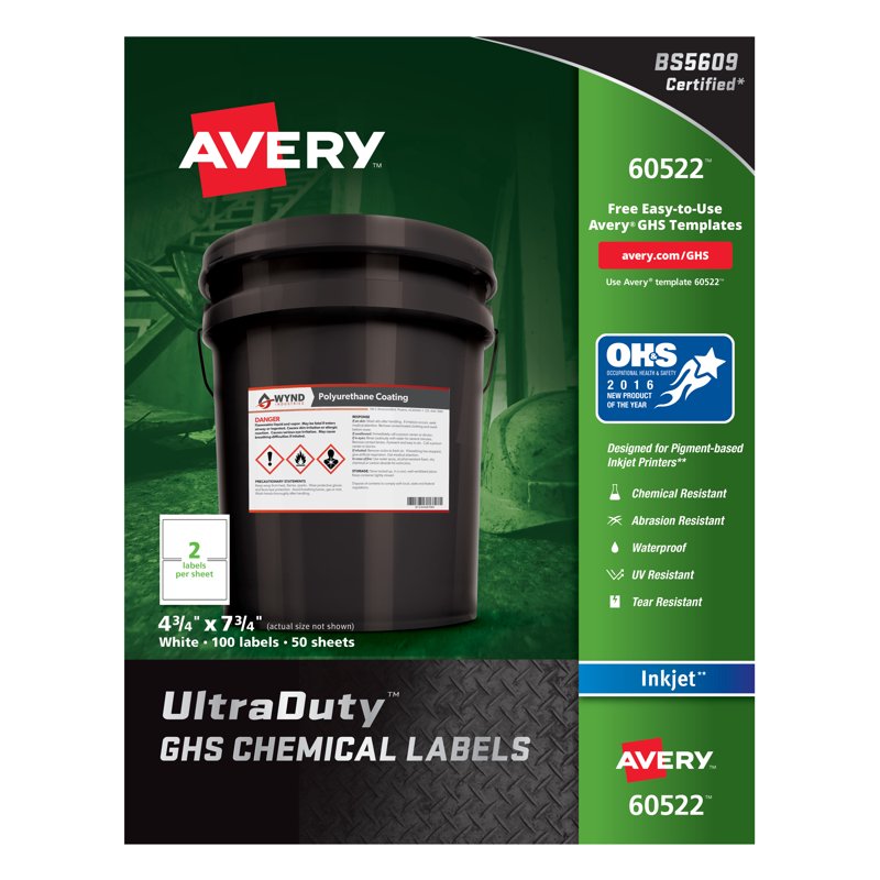 Waterproof GHS Chemical Labels for Pigment Inkjet Printers - 4.8 x 7.8 Inches, 100 Labels