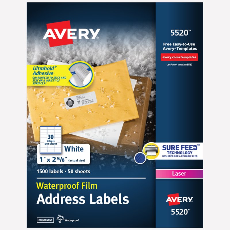 Waterproof Address Labels 1" x 2-5/8" White 1500 Count - Durable Laser & Inkjet Stickers