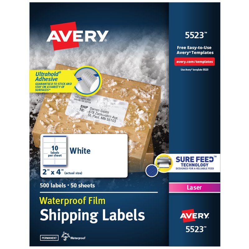 Waterproof Laser Labels 2x4 Inches, Permanent Adhesive, 500 Count