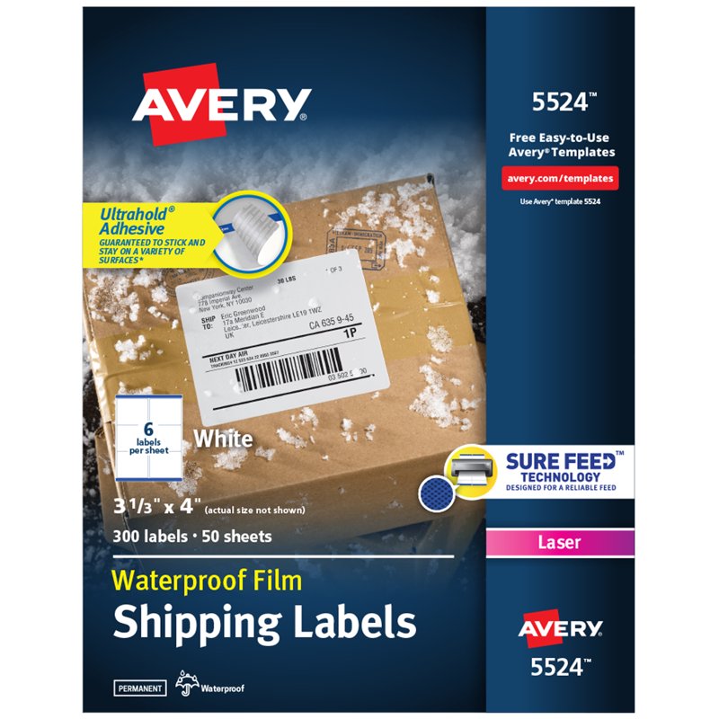 Waterproof Shipping Labels 3-1/3 x 4 Inch, 300 Permanent Adhesive Water-Resistant Barcode Labels