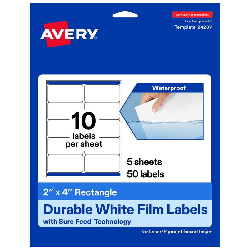 Waterproof White Rectangle Labels - 2x4 Inch Durable Sticker Sheets for Packaging, Food, and Crafts
