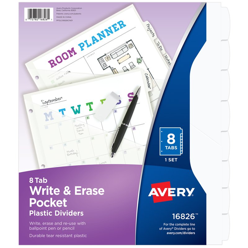 Plastic Divider with Pockets and Tabs - Reusable 8-Set for Office, School, Home