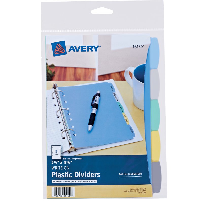 Write and Erase Mini Divider Set - 5-Tab Reusable Plastic Organizer