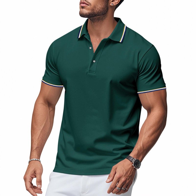 Men's Short Sleeve Button-Down Golf Shirts with Classic Stripe Design