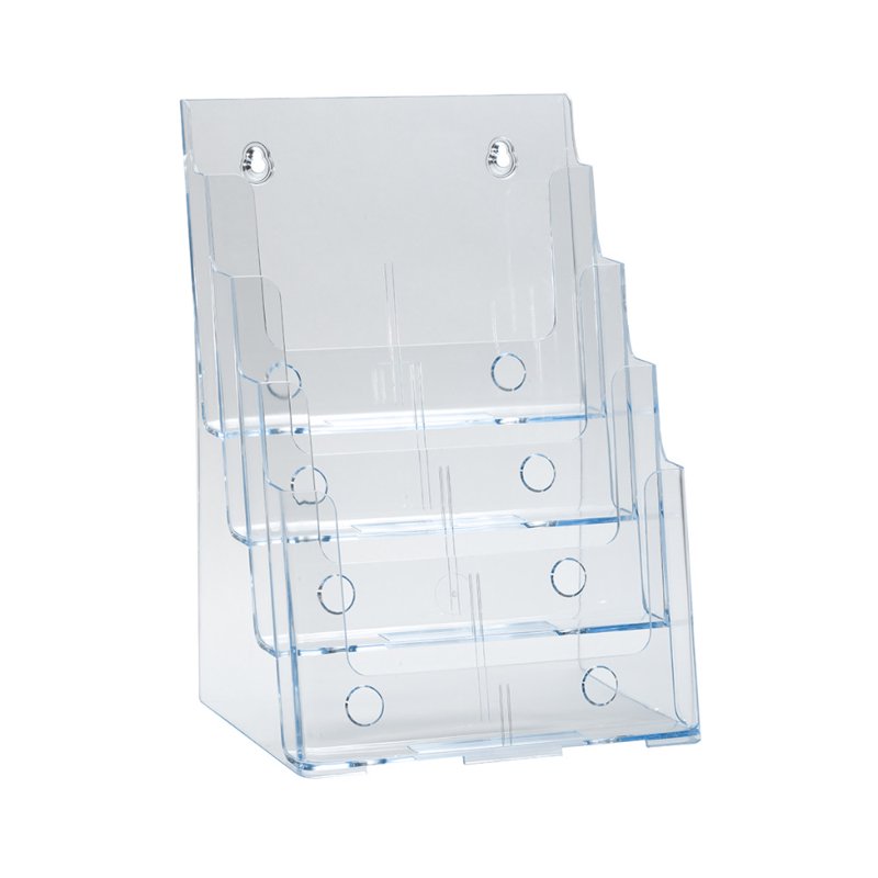 Four-Tier Letter Size Brochure Holder - Clear Plastic Countertop Organizer