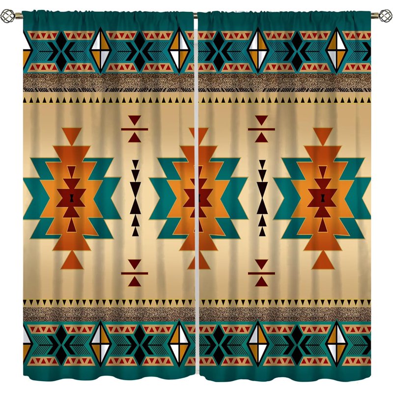 Southwestern Aztec Curtain Set - Geometric Boho Window Drapes for Living Room & Bedroom