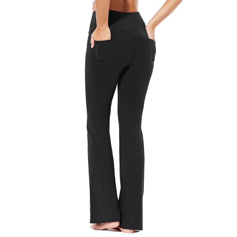 High Waist Cotton Bootcut Yoga Pants with Pockets - Comfy Flare Workout Pants