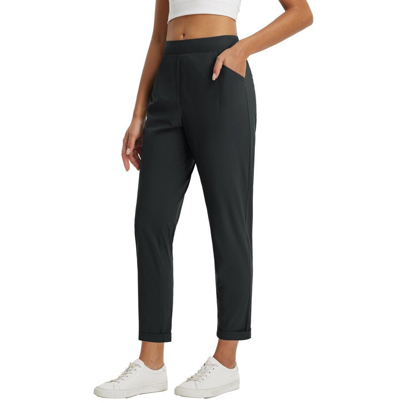 Baleaf Womens Golf Pants Stretch High Waist Ankle Dress Pants with Pockets - Black, Size L