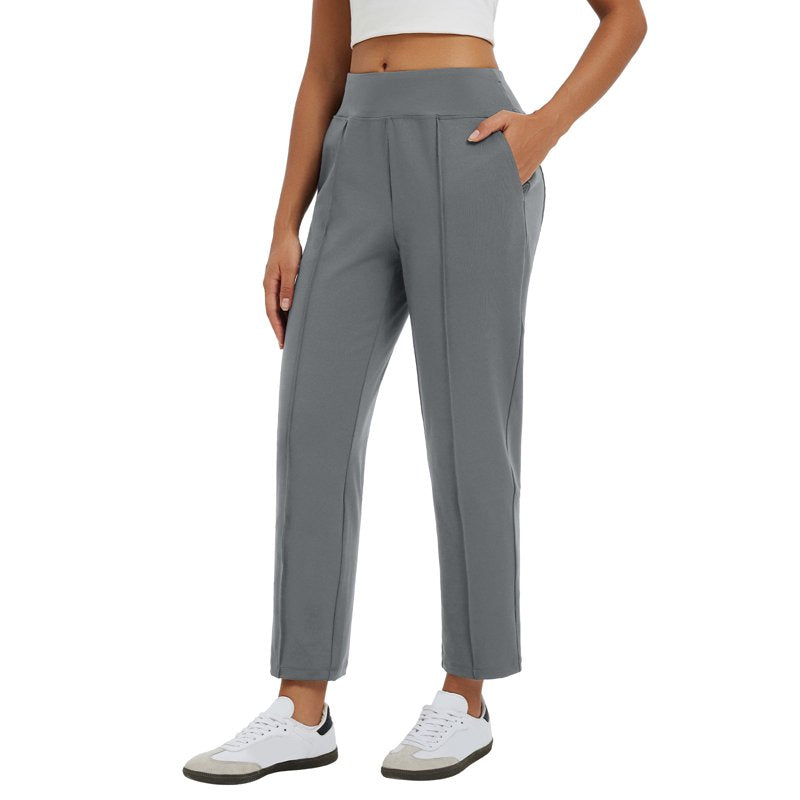 Womens Travel Golf Pants with Pockets - Ankle Stretch Slacks, Dark Gray, M
