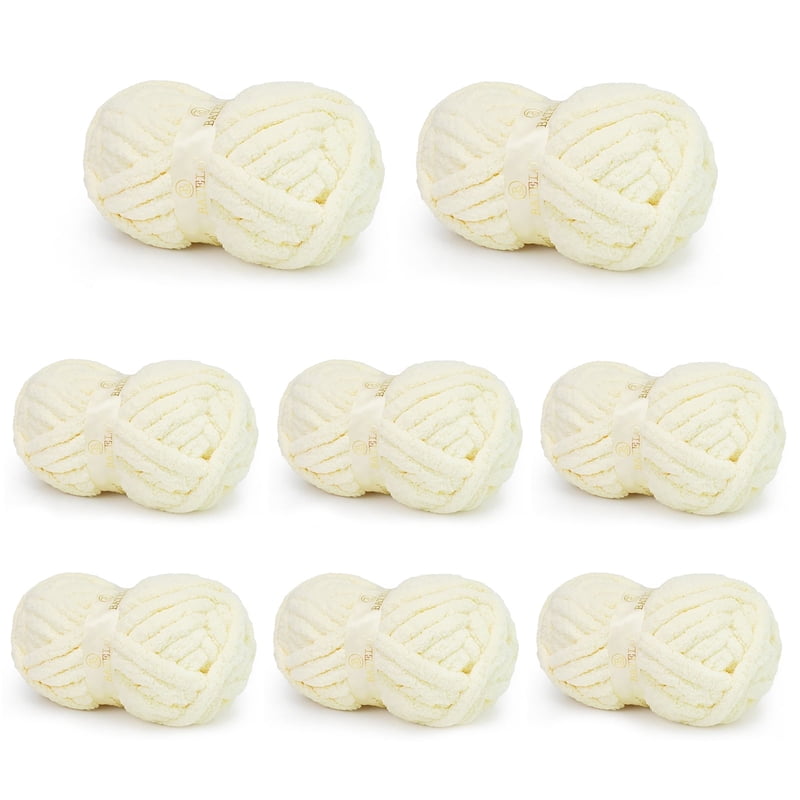 Chunky Chenille Yarn for Knitting & Crocheting - Jumbo Soft Blanket Yarn 8 Skeins